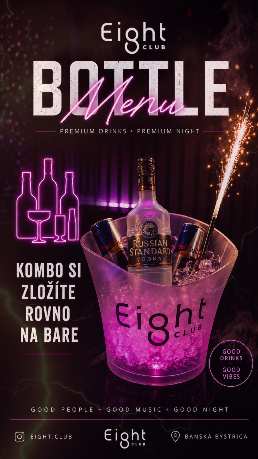 Bottle menu – fľaša s Red Bullom vo svietiacom chladiči